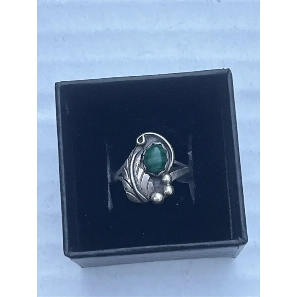 Vintage Navajo Southwestern Malachite Sterling Silver Ring & Earrings Set “EVA”